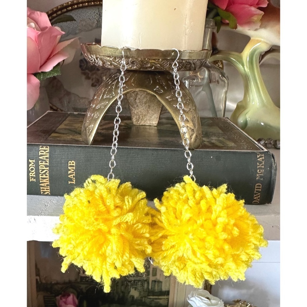 Yellow Pom Pom earrings